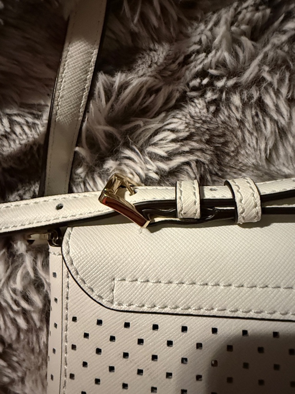 Michael Kors White Perforated Crossbody Bag with Gold Accent - Picture 5 of 14